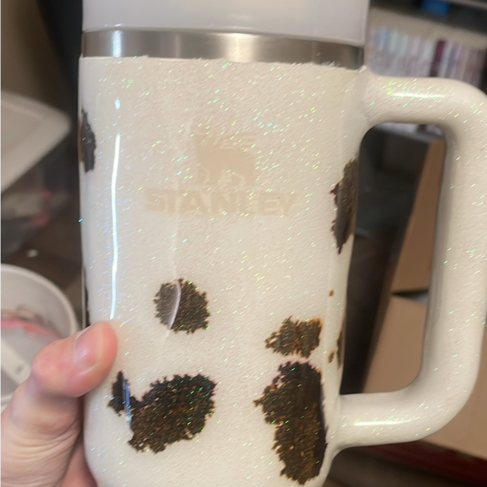 30oz Stanley custom resin cow print tumbler
